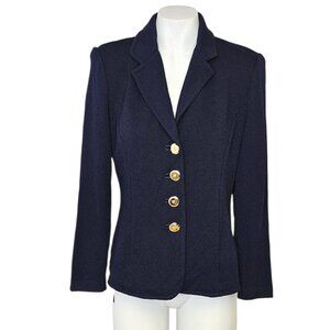 St. John Collection V-Neck Button Front Santana Knit Blazer, Classic, Blue, Sz 2